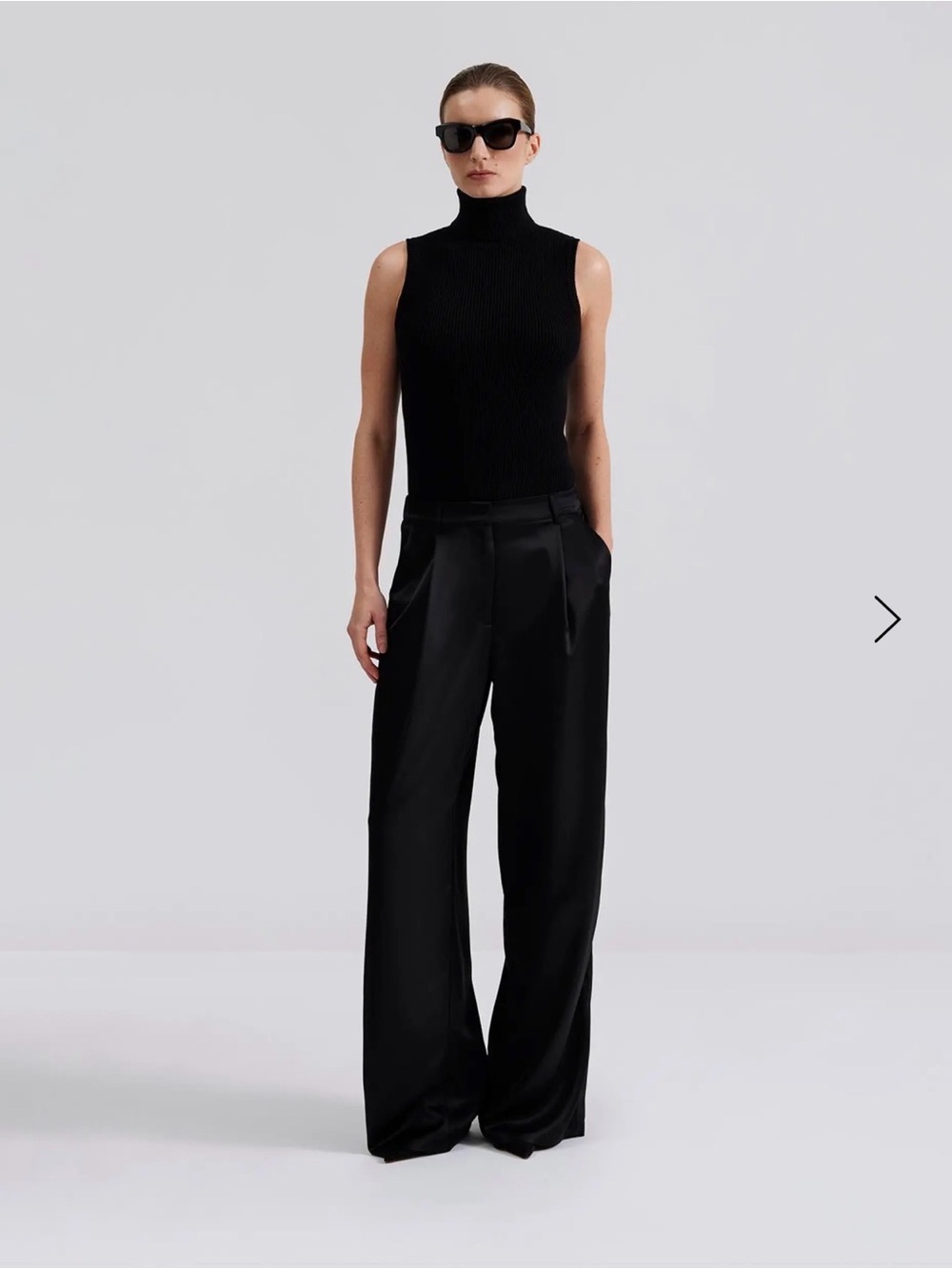 By Malina High-Rise satin Wide-Leg Trousers in Black shiny finish smart casual
